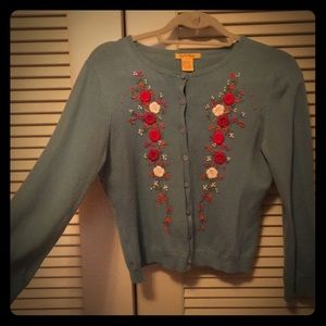 Turquoise embroidered floral cardigan from Denmark
